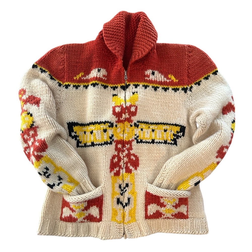 Vintage MARY MAXIM Cowichan Sweater Totem Pole Design